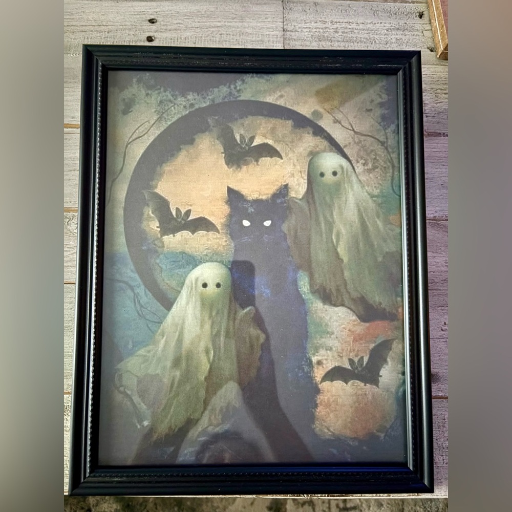 Spooky Cat and Ghosts Framed Wall Art
